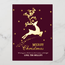 Personalisierte Rentier-Goldfolie-Weihnachtskarte
