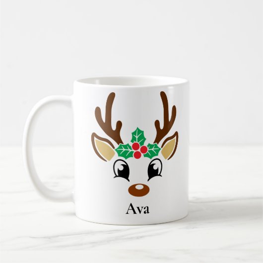 Personalisierte Rentier Weihnachtsfeier Tasse (Links)