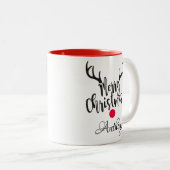 Personalisierte Rentiere - frohe Weihnachten Zweifarbige Tasse (VorderseiteRechts)