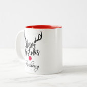 Personalisierte Rentiere - frohe Weihnachten Zweifarbige Tasse (Vorderseite Links)