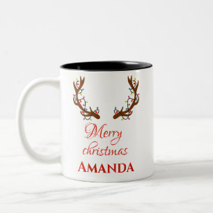 Personalisierte Rentiere - frohe Weihnachten Zweifarbige Tasse