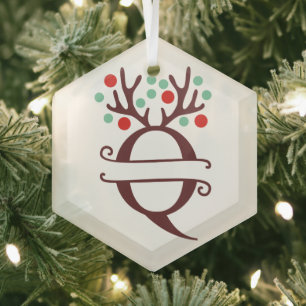 Personalisierte Rentiermelder Name "Q" Ornament Aus Glas