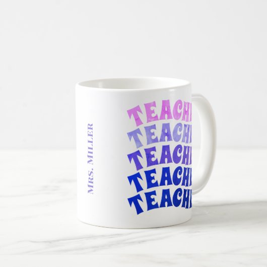 Personalisierte Repeat Wavy Teacher Coffee Tasse (VorderseiteRechts)