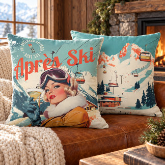 Personalisierte Retro-After-Ski-Lodge-Wurfkissen Kissen