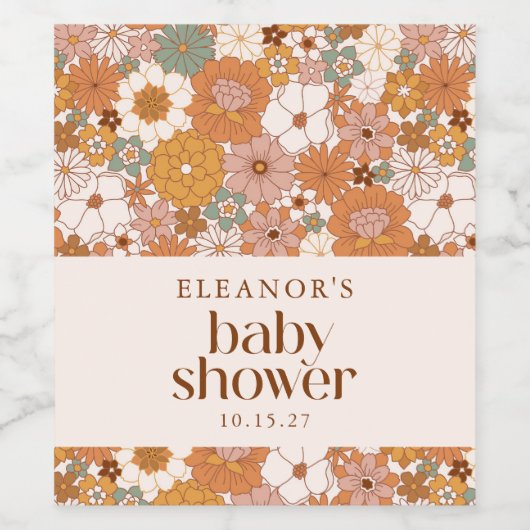 Personalisierte Retro Baby Dusche Bläserne Kunst Weinetikett (Einzelnes Label)