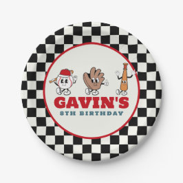 Personalisierte Retro-Baseball-Geburtstagspartei Pappteller