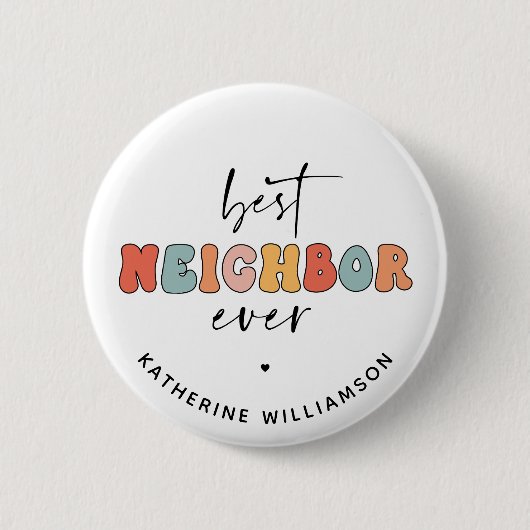 Personalisierte Retro Best Neighbour je Niedlich Button (Vorderseite)