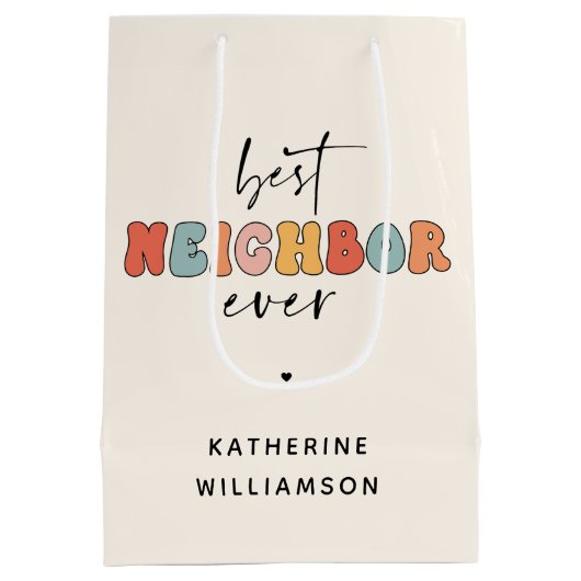 Personalisierte Retro Best Neighbour je Niedlich Mittlere Geschenktüte (Rückseite)