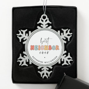 Personalisierte Retro Best Neighbour je Niedlich Schneeflocken Zinn-Ornament