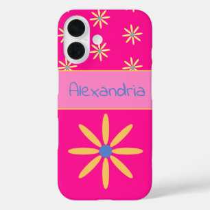 Personalisierte Retro-Blume in heißrosa Farbe iPhone 16 Hülle
