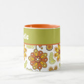 Personalisierte Retro-Blume Orange Green Tasse (Zentrum)