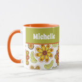 Personalisierte Retro-Blume Orange Green Tasse (Links)