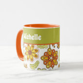 Personalisierte Retro-Blume Orange Green Tasse (Vorderseite Links)