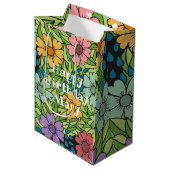 Personalisierte Retro-Blume zum Geburtstag mehrfar Mittlere Geschenktüte (Vorderseite Schrägansicht)