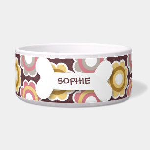 Personalisierte Retro-Blumen-Hundeknochen-Napf für Napf