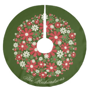Personalisierte Retro-Blumen-Weihnachtsblumen Polyester Weihnachtsbaumdecke