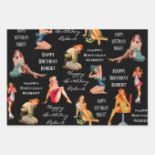 Personalisierte Retro-Button-Up-Girls Geschenkpapier Set (Vorderseite 3)