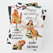 Personalisierte Retro-Button-Up-Girls Geschenkpapier Set (Beispiel)