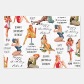 Personalisierte Retro-Button-Up-Girls Geschenkpapier Set (Vorderseite)