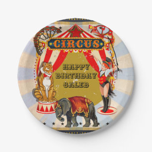 Personalisierte Retro-Circus Geburtstagspartei Pappteller