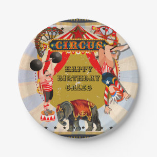 Personalisierte Retro-Circus Geburtstagspartei Pappteller
