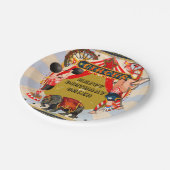 Personalisierte Retro-Circus Geburtstagspartei Pappteller (Schrägansicht)