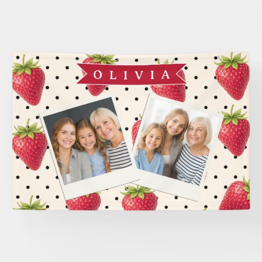 Personalisierte Retro Erdbeere Punkte Vintage Banner (Horizontal)