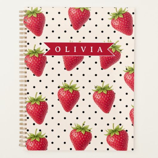 Personalisierte Retro Erdbeere Punkte Vintage Planer (Vorderseite)