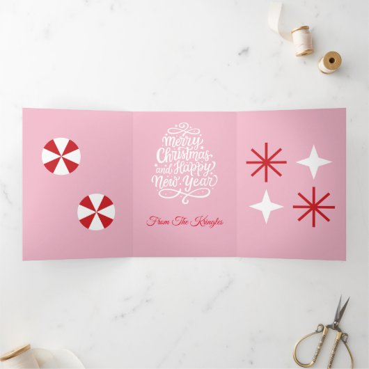 Personalisierte Retro-Farbigkeit Dreifach Gefaltete Urlaubskarte (Innenseite)