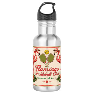 Personalisierte Retro-Flamingo-Pickleball-Wasserfl Edelstahlflasche