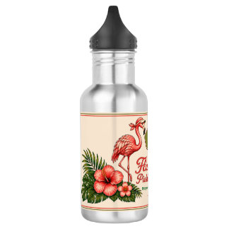 Personalisierte Retro-Flamingo-Pickleball-Wasserfl Edelstahlflasche
