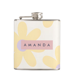 Personalisierte Retro-Gelbe Gänseblümchen-Blumenmu Flachmann