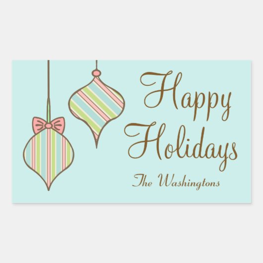 Personalisierte Retro Holiday Ornaments Geschenkar Rechteckiger Aufkleber (Vorderseite)