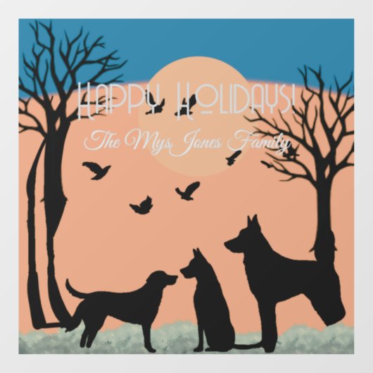 Personalisierte Retro-Hunde in schwarzen Bäumen Fensteraufkleber (Blatt)