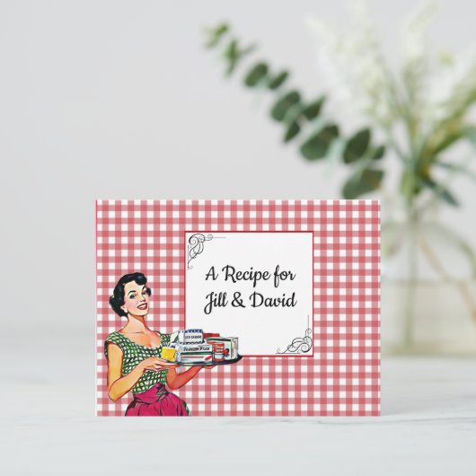 Personalisierte Retro Lady Wedding Rezeptkarte Postkarte (Stehend Vorderseite)