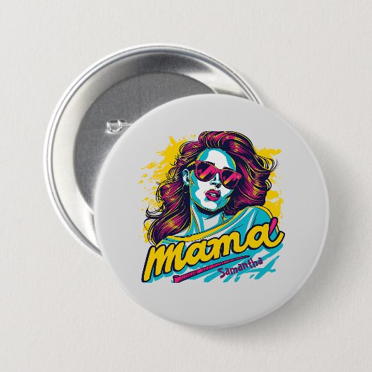 Personalisierte Retro-Mama-Pop-Art (12) Button (Vorne & Hinten)