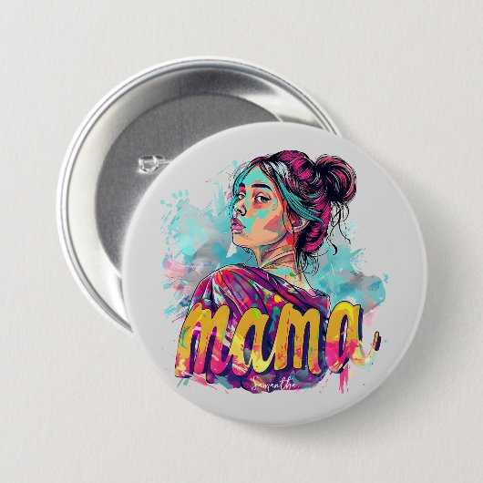 Personalisierte Retro-Mama-Pop-Art (13) Button (Vorne & Hinten)
