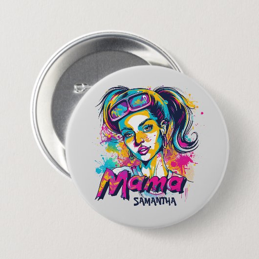Personalisierte Retro-Mama-Pop-Art (18) Button (Vorne & Hinten)