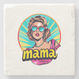 Personalisierte Retro-Mama-Pop-Art (3) Steinuntersetzer