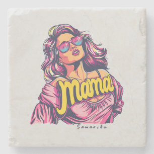 Personalisierte Retro-Mama-Pop-Art (6) Steinuntersetzer