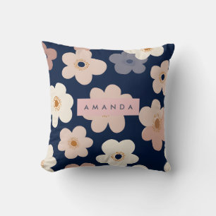 Personalisierte Retro Marineblaue Blütenblüten Kissen