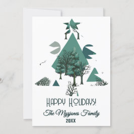Personalisierte Retro-Minimalistische Bäume und Fo Feiertagskarte