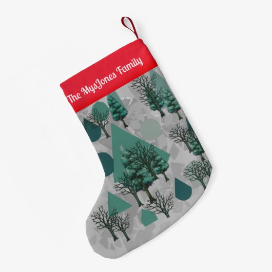 Personalisierte Retro-Minimalistische Bäume und Fo Kleiner Weihnachtsstrumpf (Rückseite (Hängend))