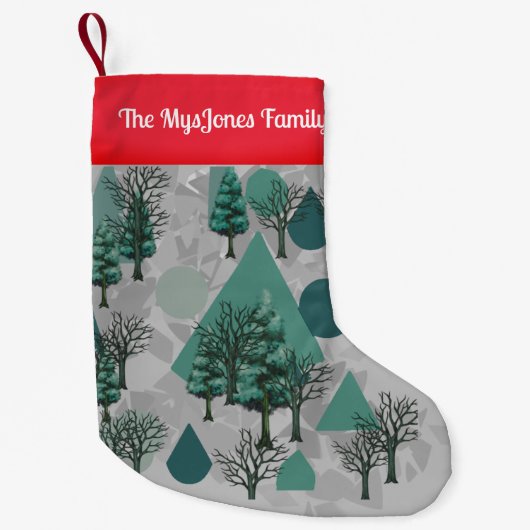 Personalisierte Retro-Minimalistische Bäume und Fo Kleiner Weihnachtsstrumpf (Vorderseite)