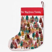 Personalisierte Retro-Minimalistische Farbenbaume Kleiner Weihnachtsstrumpf (Rückseite)