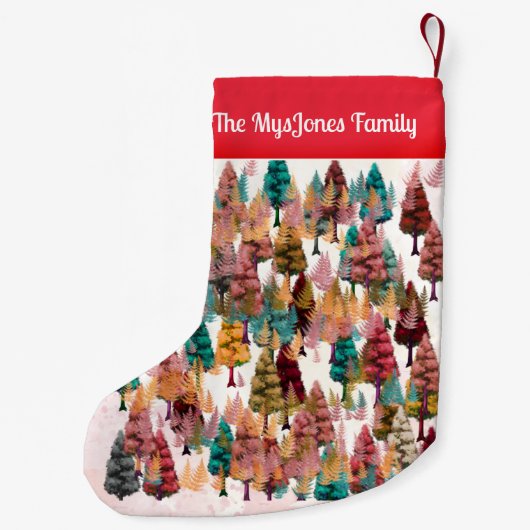 Personalisierte Retro-Minimalistische Farbenbaume Kleiner Weihnachtsstrumpf (Rückseite)