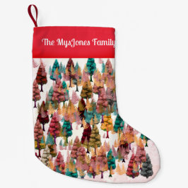 Personalisierte Retro-Minimalistische Farbenbaume Kleiner Weihnachtsstrumpf