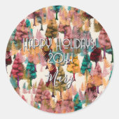 Personalisierte Retro-Minimalistische Farbenbaume Runder Aufkleber (Vorderseite)