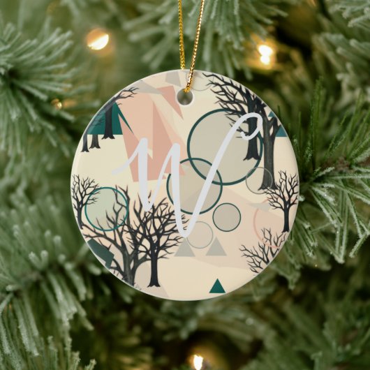 Personalisierte Retro-Minimalistische Zweige und F Keramik Ornament (Baum)