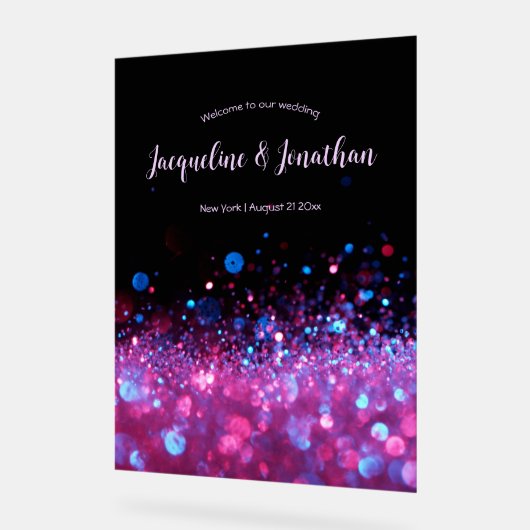 Personalisierte Retro Neon Pink Black Glitzer Hoch Acrylschild (Winkel)